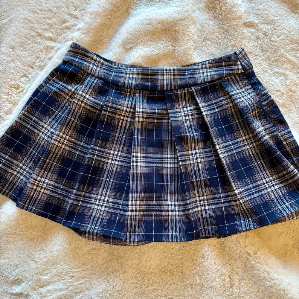 Garage Navy and White Plaid Mini Skirt
